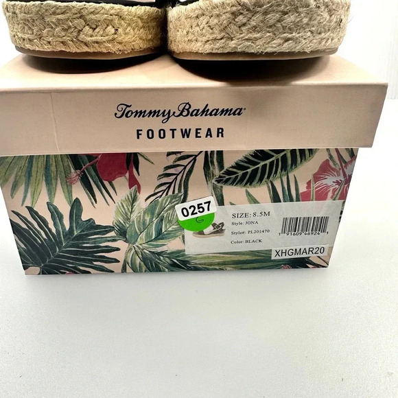 Tommy Bahama Womens Sandals Espadrille Wedge Leather Black Size 8.5M NIB - Picture 6 of 6